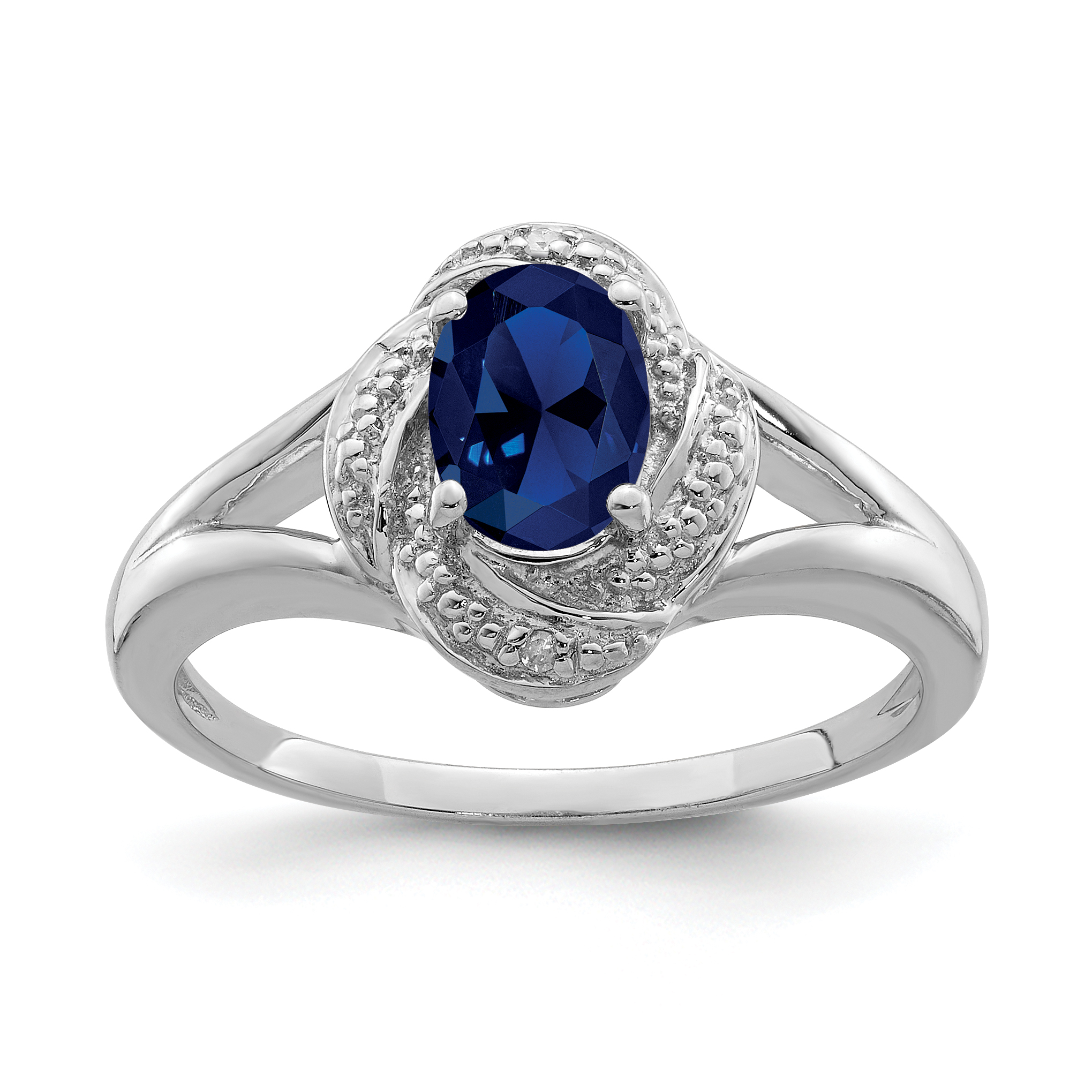 Sterling Silver Rhodium-plated Diam. & Created Sapphire Ring (QBR12SEP-5)