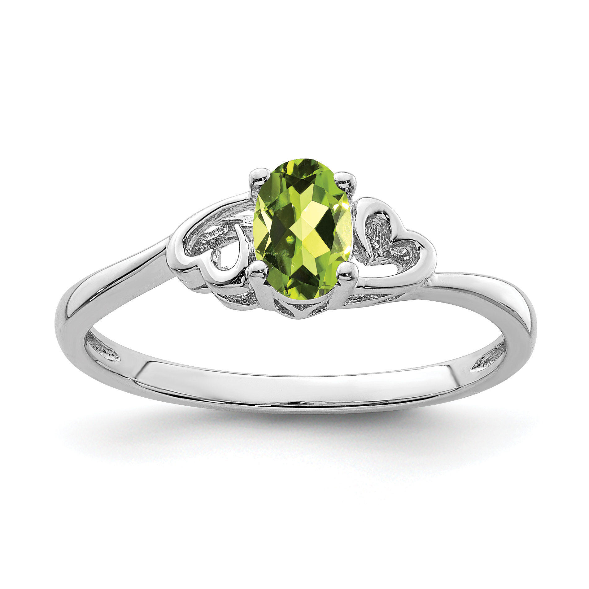 Sterling Silver Rhodium-plated Peridot Ring (QBR15AUG-8)
