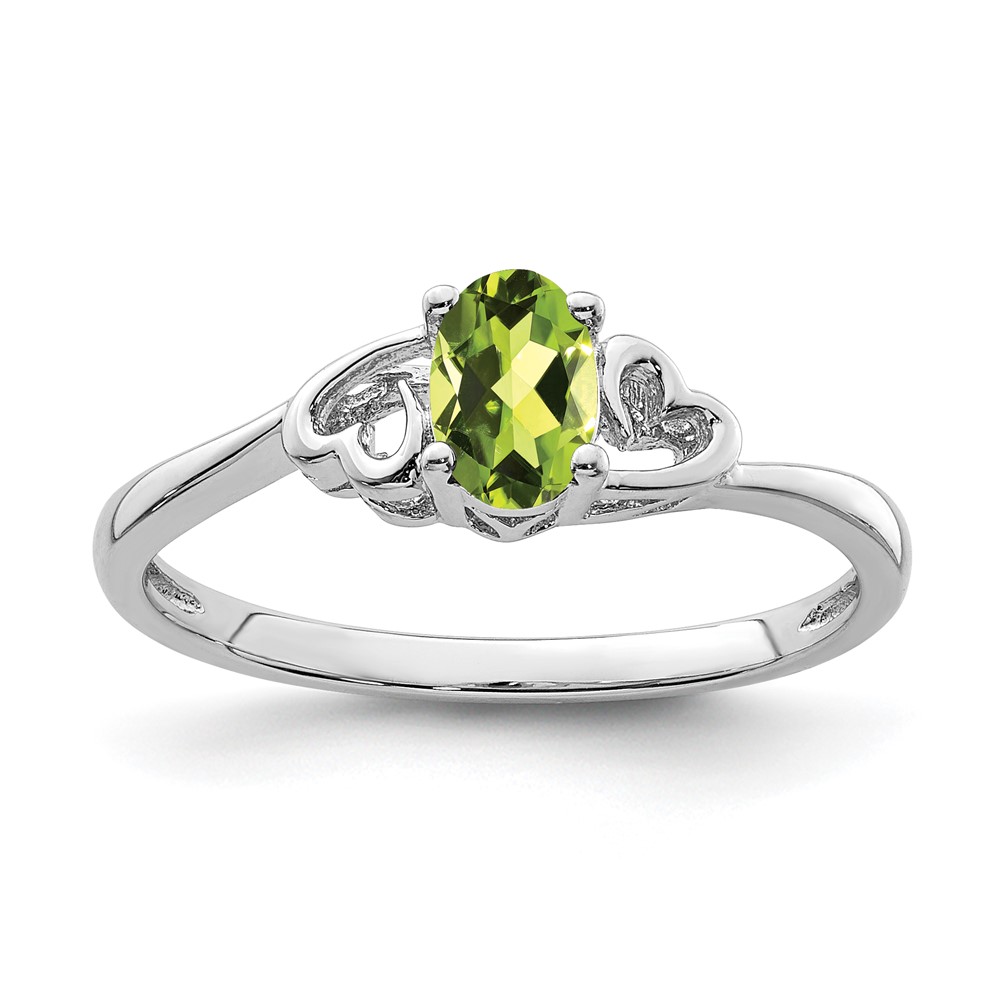 Sterling Silver Rhodium-plated Peridot Ring (QBR15AUG-8)