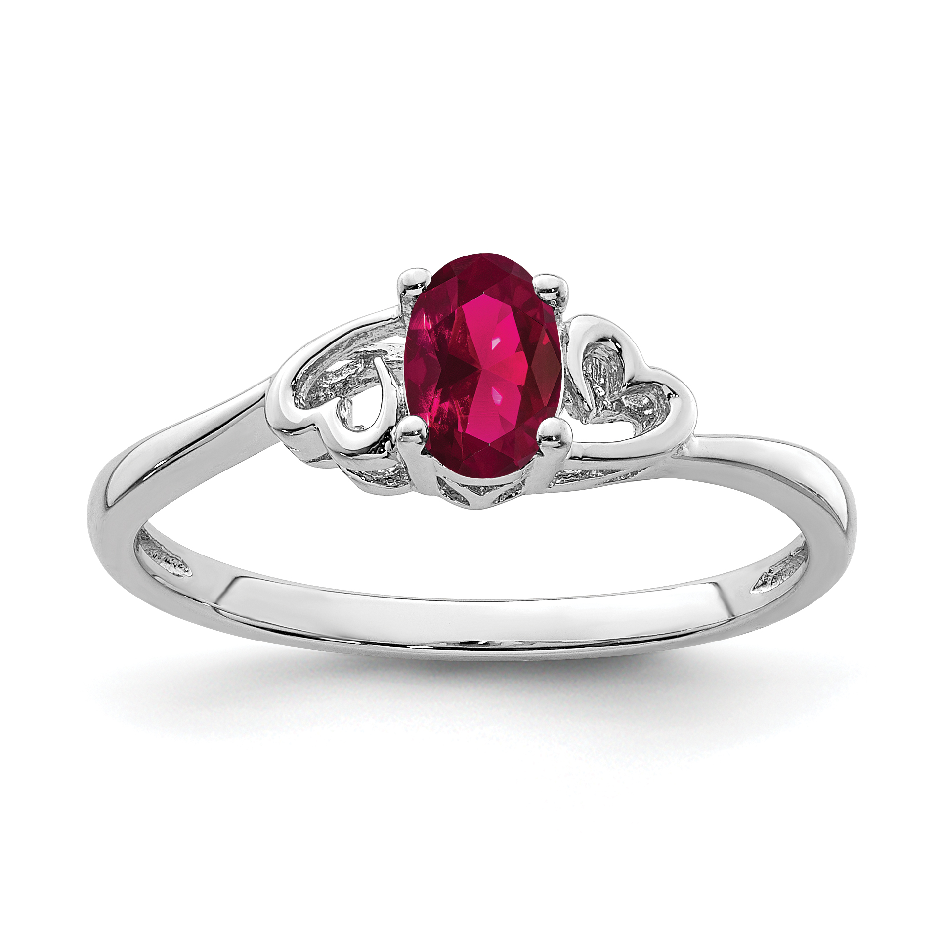 Sterling Silver Rhodium-plated Created Ruby Ring (QBR15JUL-7)