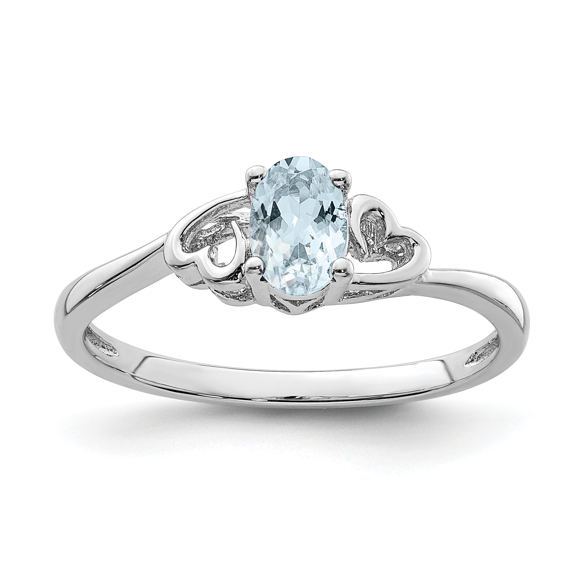 Sterling Silver Rhodium-plated Aquamarine Ring (QBR15MAR-10)