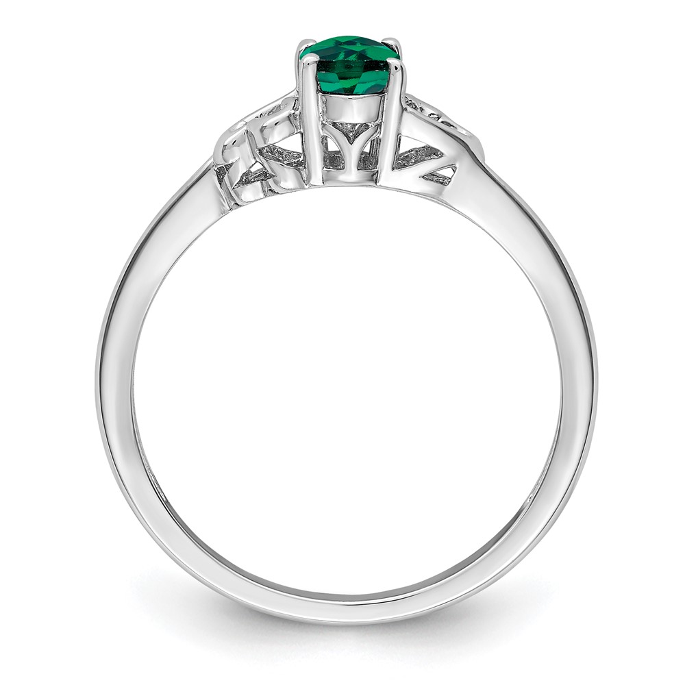 Sterling Silver Rhodium-plated Created Emerald Ring (QBR15MAY-10)