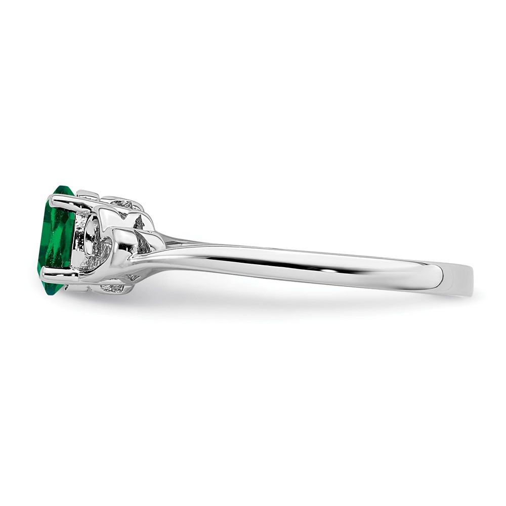 Sterling Silver Rhodium-plated Created Emerald Ring (QBR15MAY-10)