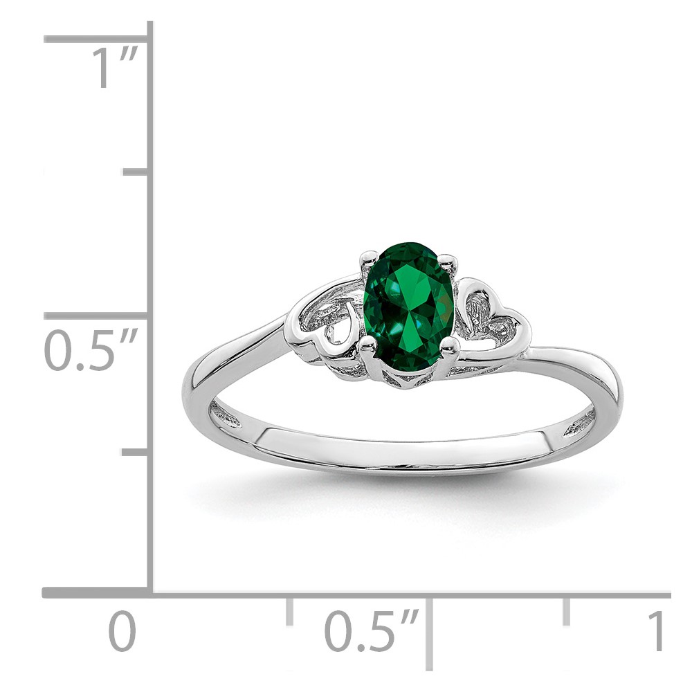 Sterling Silver Rhodium-plated Created Emerald Ring (QBR15MAY-10)