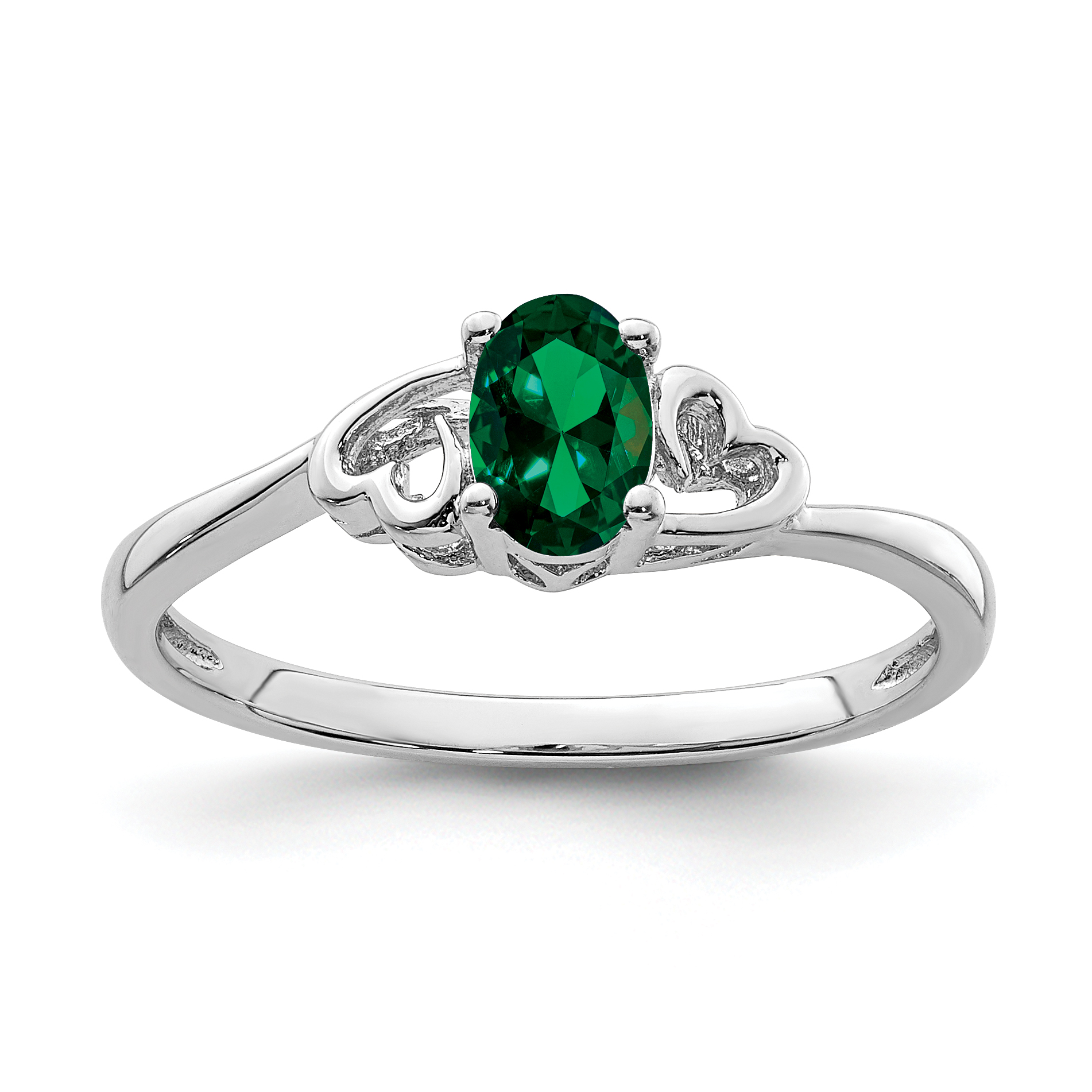 Sterling Silver Rhodium-plated Created Emerald Ring (QBR15MAY-7)