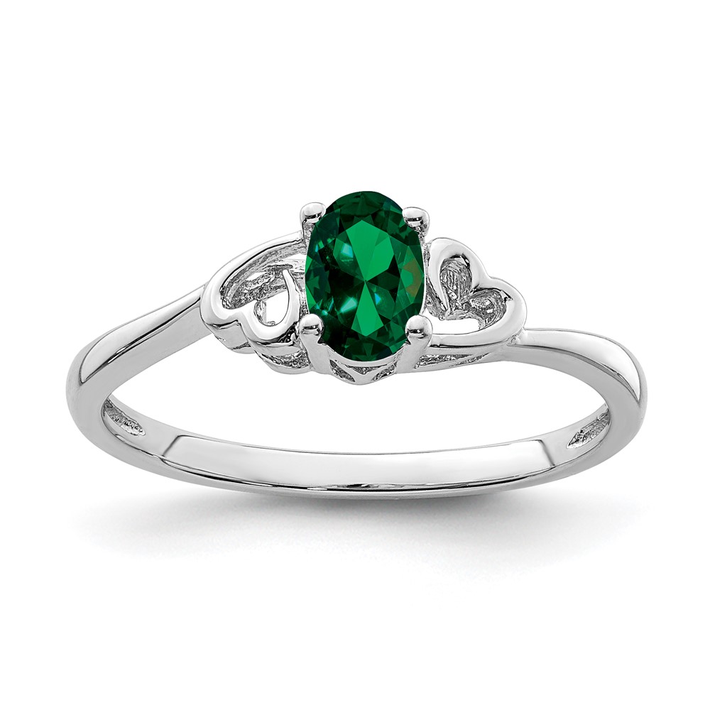 Sterling Silver Rhodium-plated Created Emerald Ring (QBR15MAY-7)