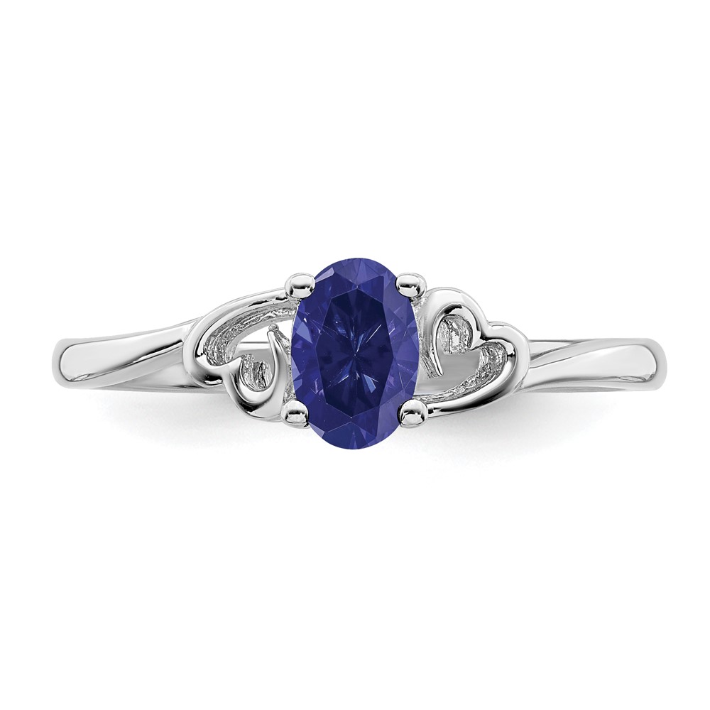 Sterling Silver Rhodium-plated Created Sapphire Ring (QBR15SEP-10)