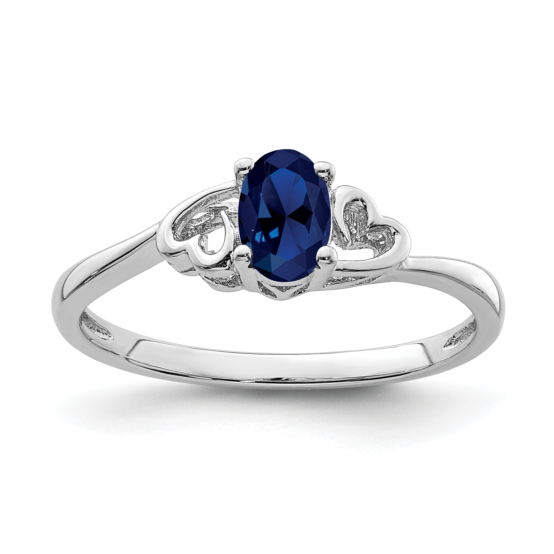 Sterling Silver Rhodium-plated Created Sapphire Ring (QBR15SEP-10)