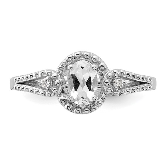 Sterling Silver Rhodium-plated Gemstone & Diamond Ring