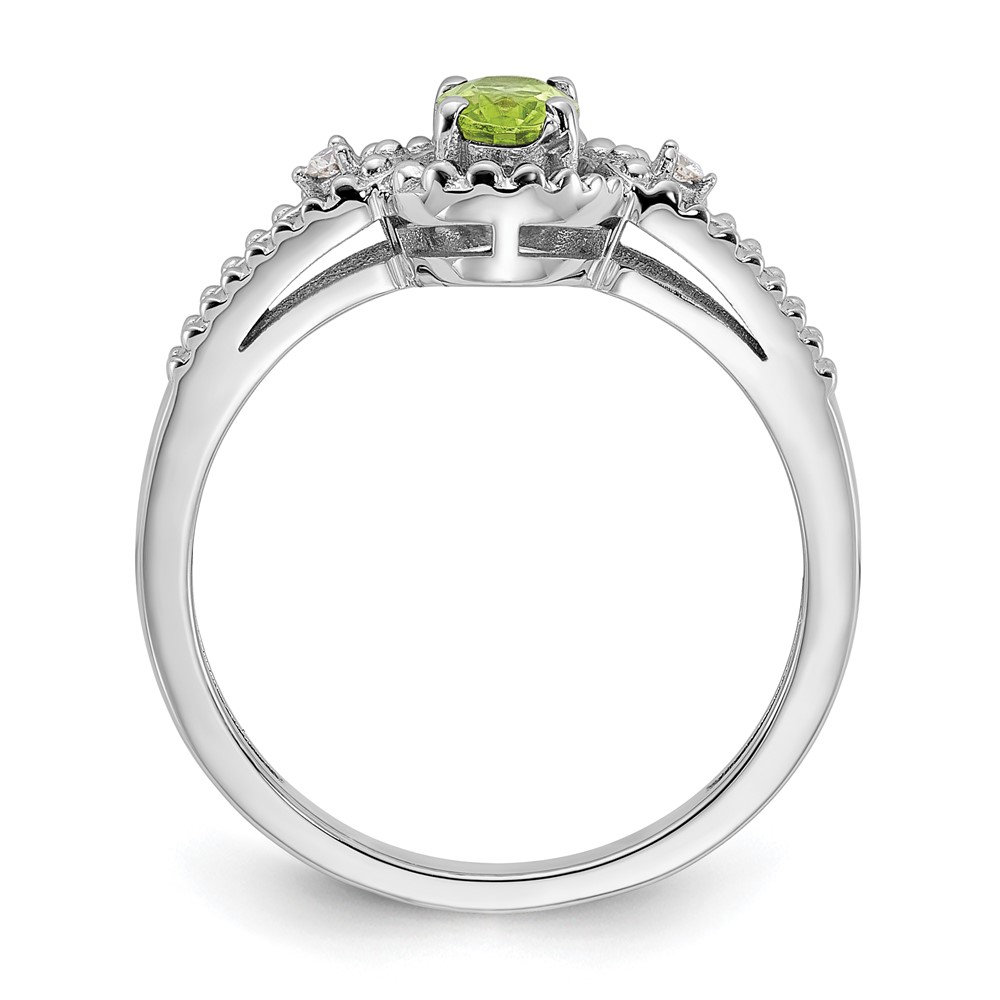 Sterling Silver Rhodium-plated Peridot & Diam. Ring (QBR16AUG-7)