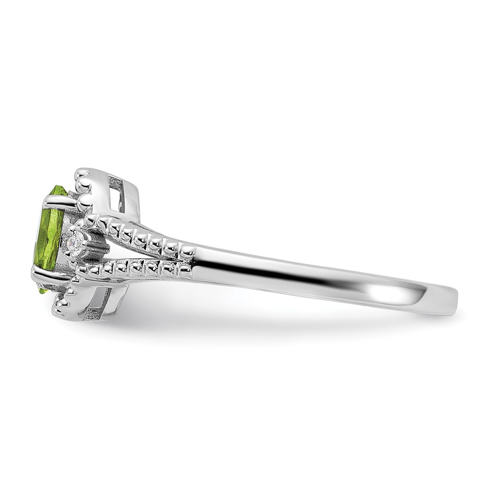 Sterling Silver Rhodium-plated Peridot & Diam. Ring (QBR16AUG-7)