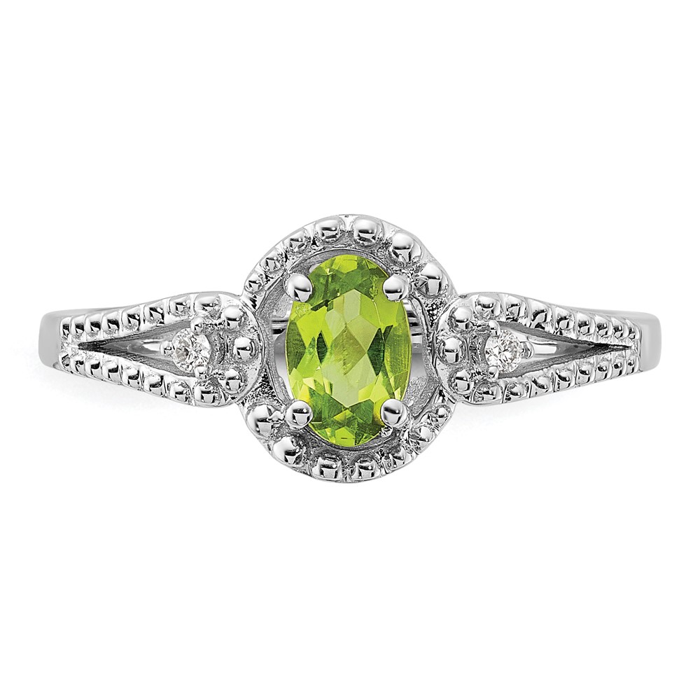Sterling Silver Rhodium-plated Peridot & Diam. Ring (QBR16AUG-7)