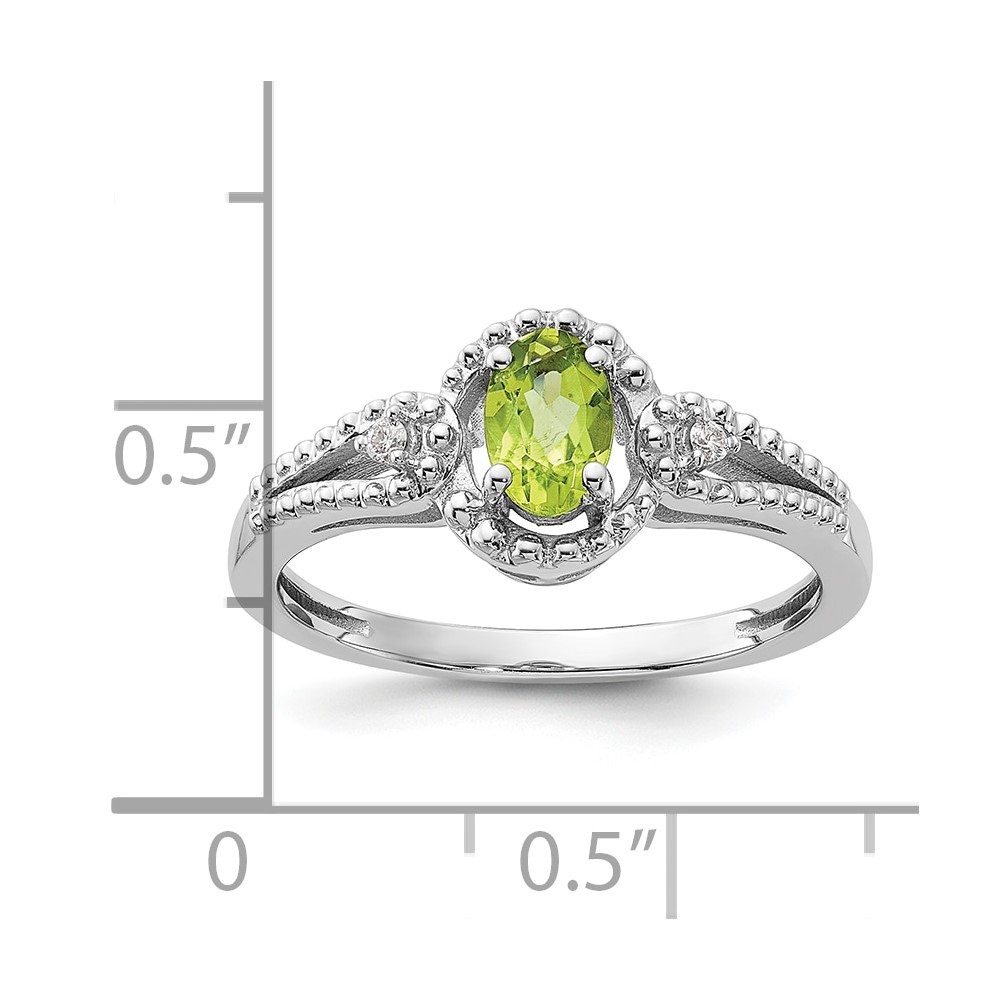 Sterling Silver Rhodium-plated Peridot & Diam. Ring (QBR16AUG-7)