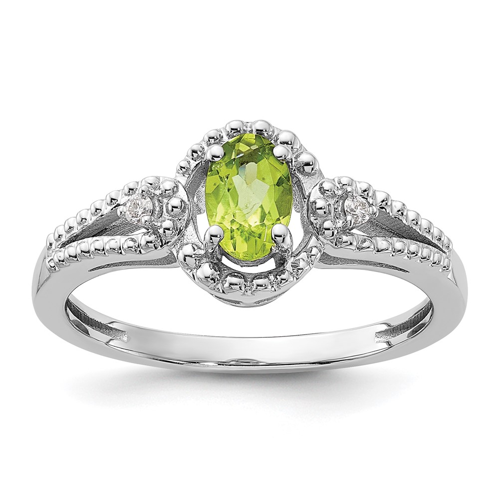 Sterling Silver Rhodium-plated Peridot & Diam. Ring (QBR16AUG-10)