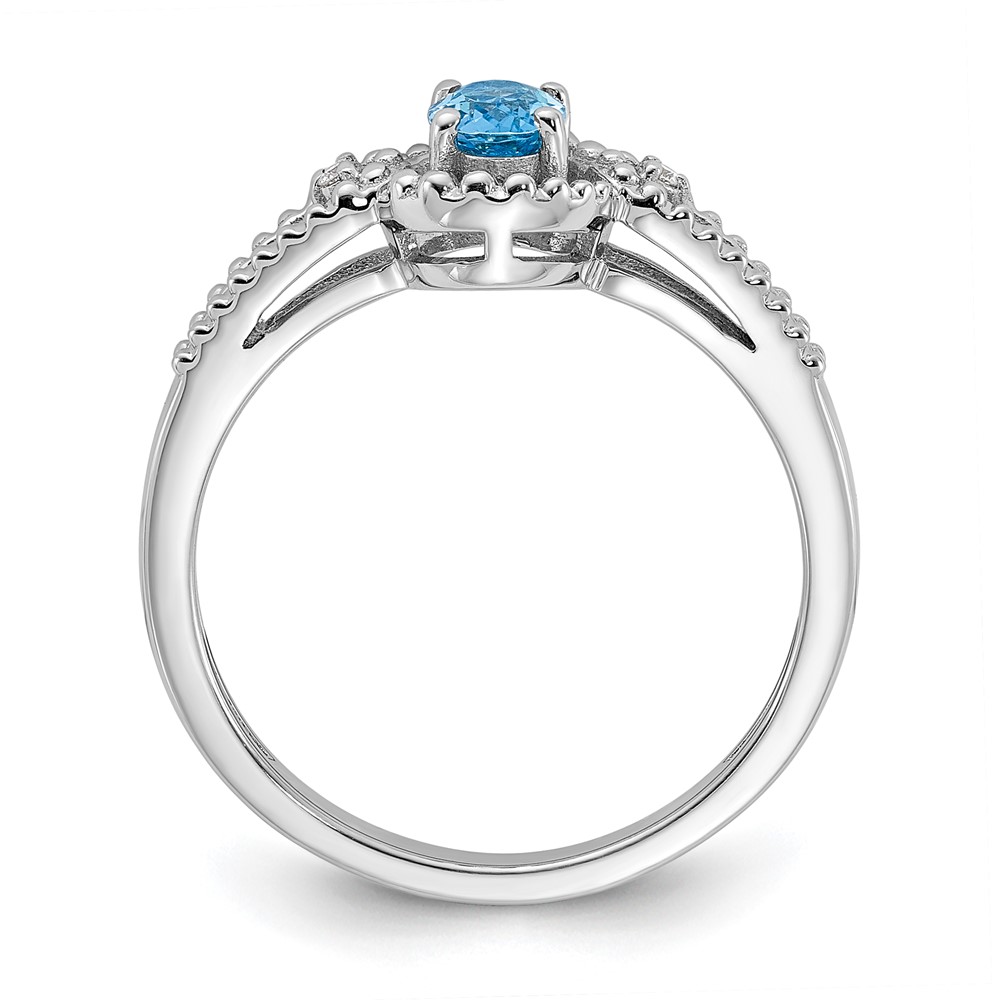 Sterling Silver Rhodium-plated Light Swiss Blue Topaz & Diam. Ring (QBR16DEC-7)