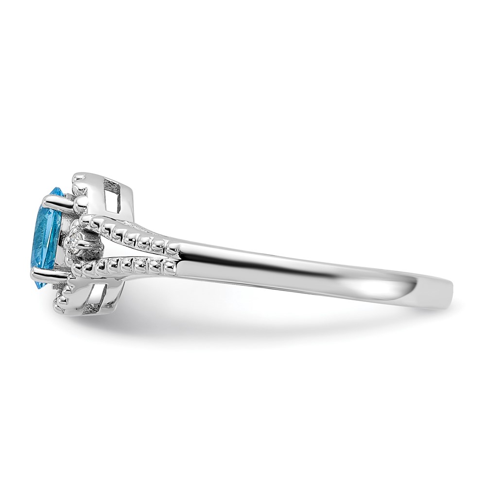 Sterling Silver Rhodium-plated Light Swiss Blue Topaz & Diam. Ring (QBR16DEC-7)