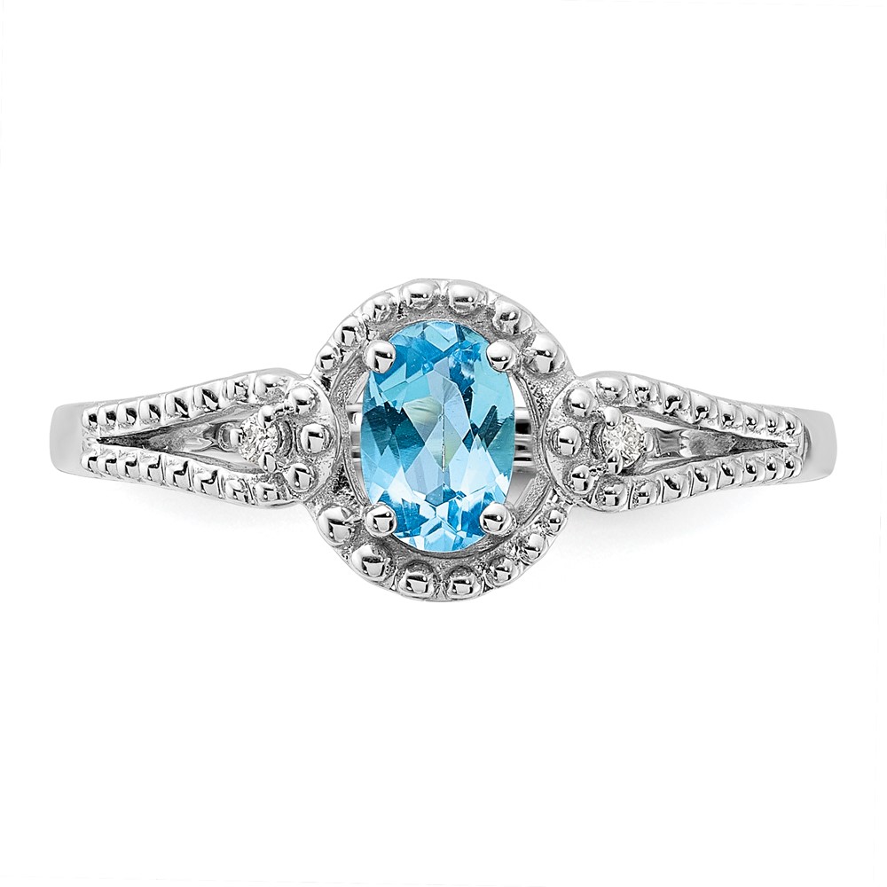 Sterling Silver Rhodium-plated Light Swiss Blue Topaz & Diam. Ring (QBR16DEC-7)