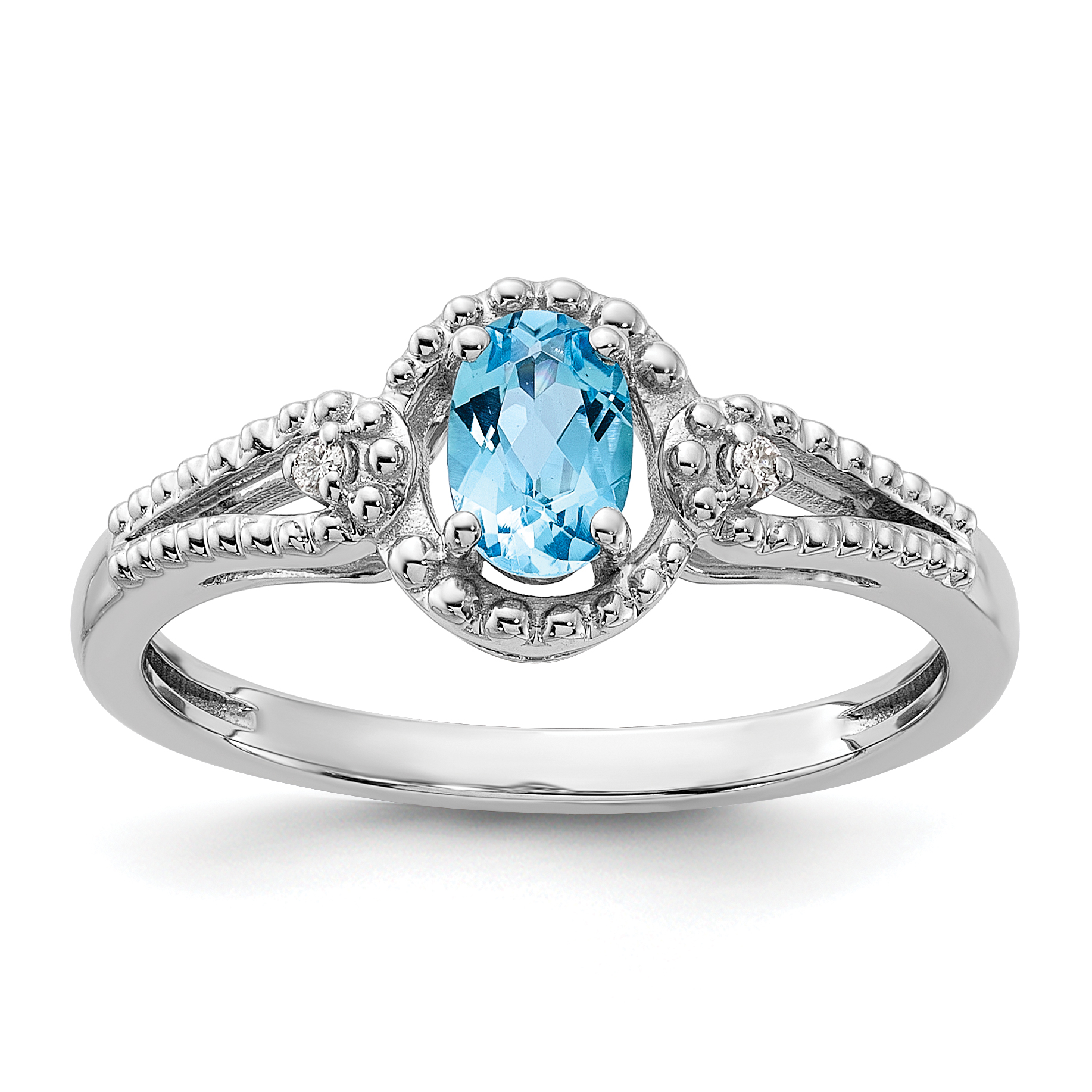 Sterling Silver Rhodium-plated Light Swiss Blue Topaz & Diam. Ring (QBR16DEC-5)