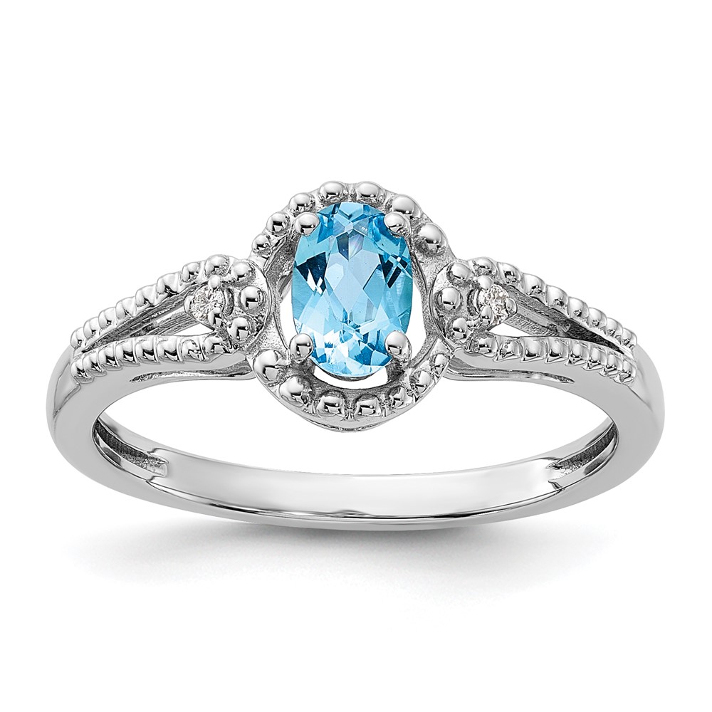 Sterling Silver Rhodium-plated Light Swiss Blue Topaz & Diam. Ring (QBR16DEC-5)