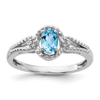 Sterling Silver Rhodium-plated Light Swiss Blue Topaz & Diam. Ring view 1