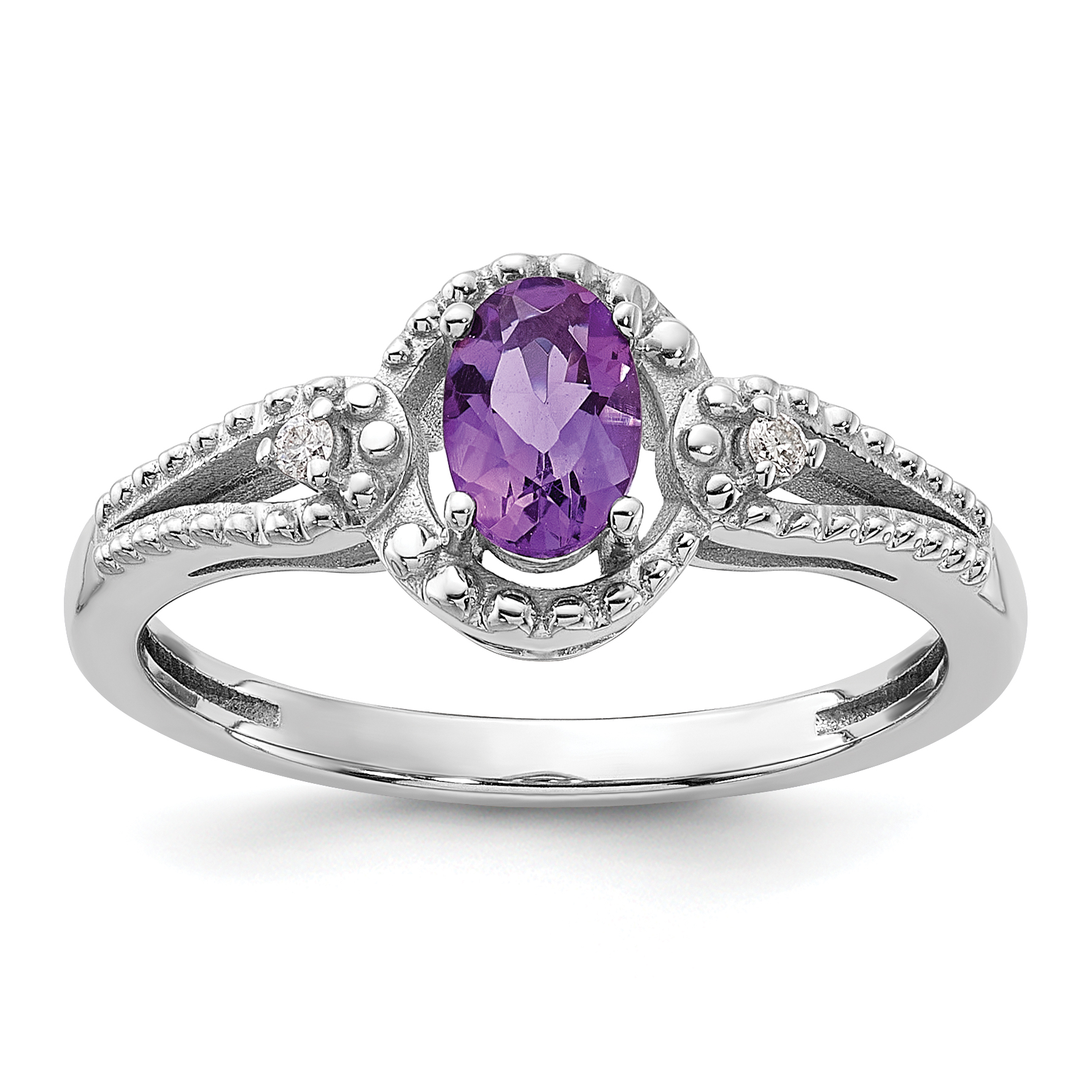 Sterling Silver Rhodium-plated Amethyst & Diam. Ring (QBR16FEB-8)