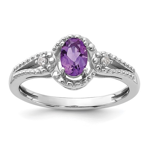 Sterling Silver Rhodium-plated Amethyst & Diam. Ring