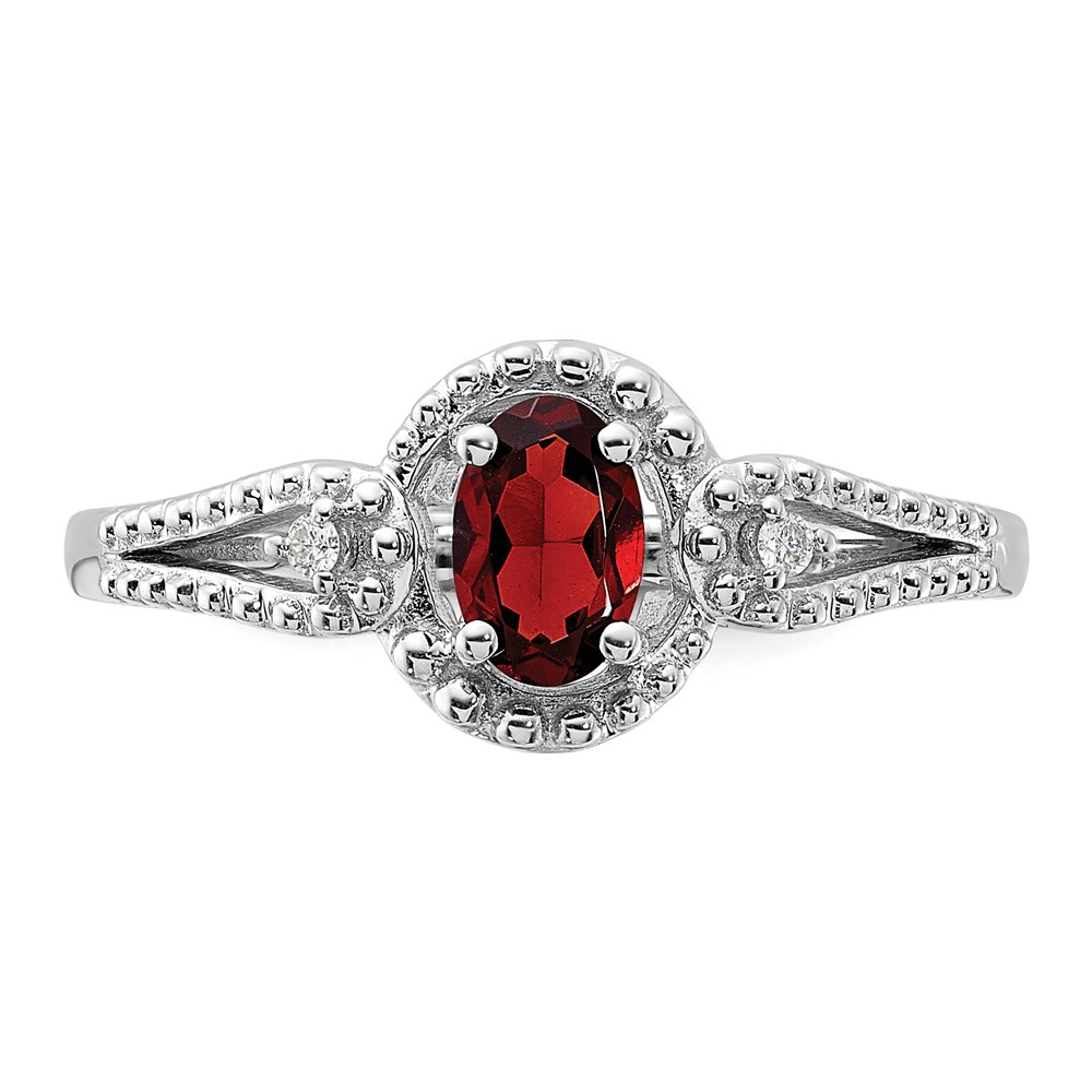 Sterling Silver Rhodium-plated Garnet & Diam. Ring (QBR16JAN-8)