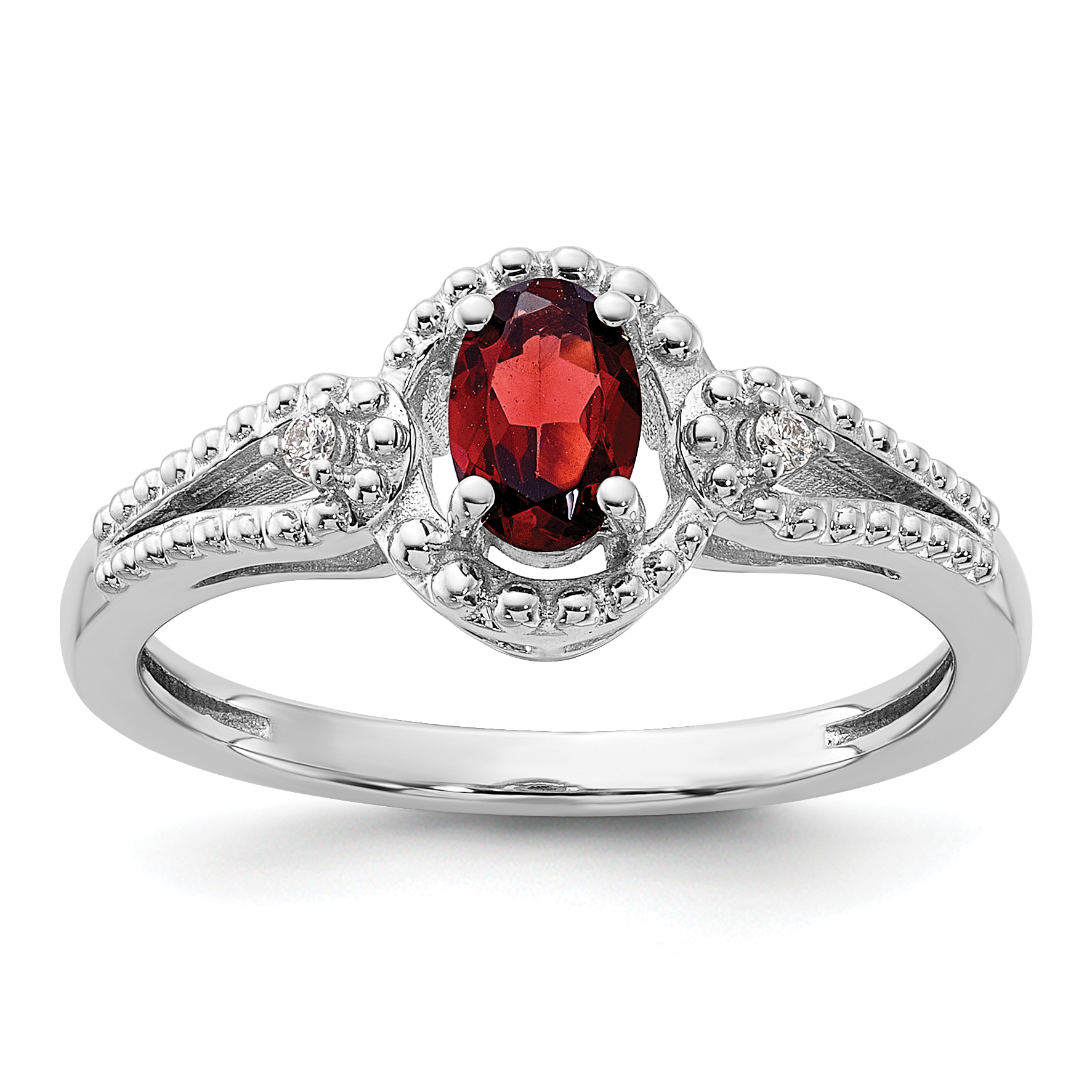 Sterling Silver Rhodium-plated Garnet & Diam. Ring (QBR16JAN-10)