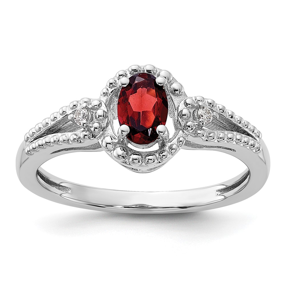 Sterling Silver Rhodium-plated Garnet & Diam. Ring (QBR16JAN-10)