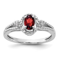 Sterling Silver Rhodium-plated Garnet & Diam. Ring view 1