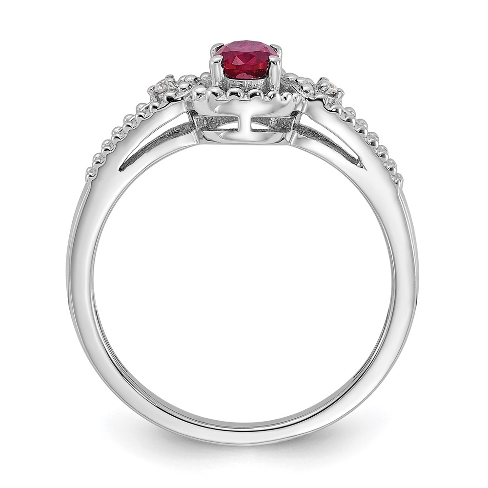 Sterling Silver Rhodium-plated Created Ruby & Diam. Ring (QBR16JUL-5)