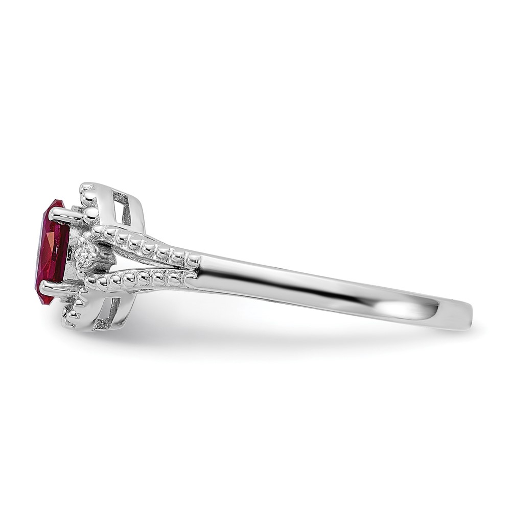 Sterling Silver Rhodium-plated Created Ruby & Diam. Ring (QBR16JUL-5)