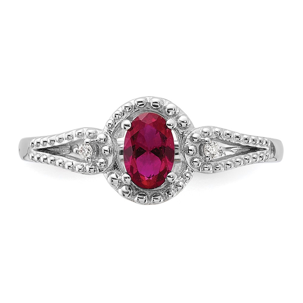 Sterling Silver Rhodium-plated Created Ruby & Diam. Ring (QBR16JUL-5)