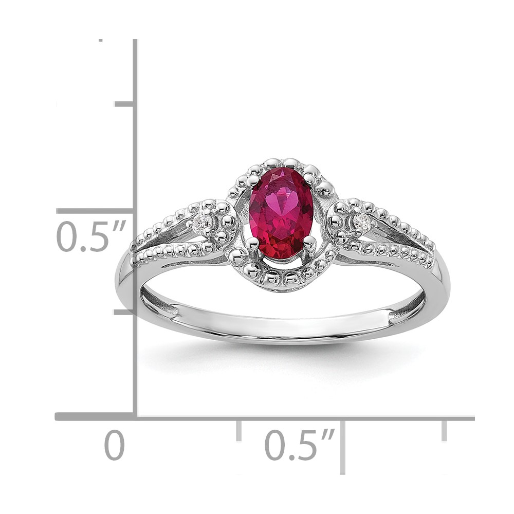 Sterling Silver Rhodium-plated Created Ruby & Diam. Ring (QBR16JUL-5)