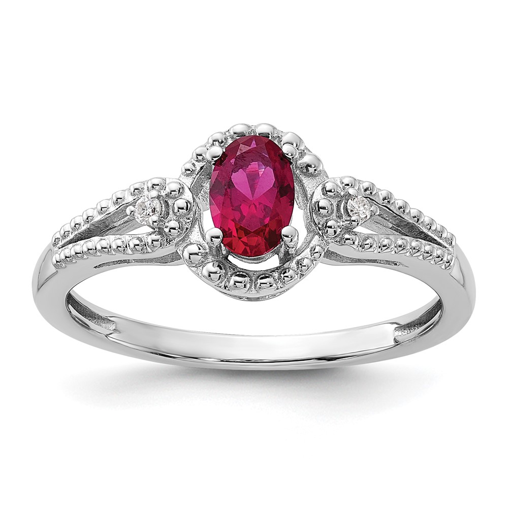 Sterling Silver Rhodium-plated Created Ruby & Diam. Ring (QBR16JUL-5)