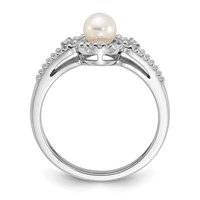 Sterling Silver Rhodium-plated FW Cultured Pearl & Diam. Ring view 2