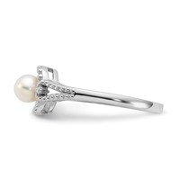 Sterling Silver Rhodium-plated FW Cultured Pearl & Diam. Ring view 3