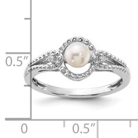 Sterling Silver Rhodium-plated FW Cultured Pearl & Diam. Ring view 4