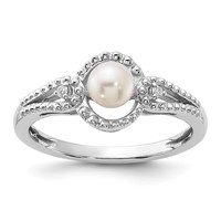 Sterling Silver Rhodium-plated FW Cultured Pearl & Diam. Ring view 1