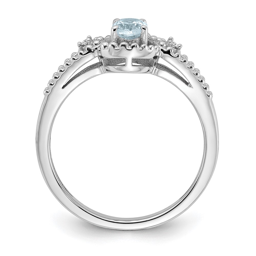 Sterling Silver Rhodium-plated Aquamarine & Diam. Ring (QBR16MAR-10)