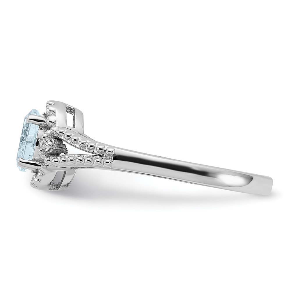 Sterling Silver Rhodium-plated Aquamarine & Diam. Ring (QBR16MAR-10)