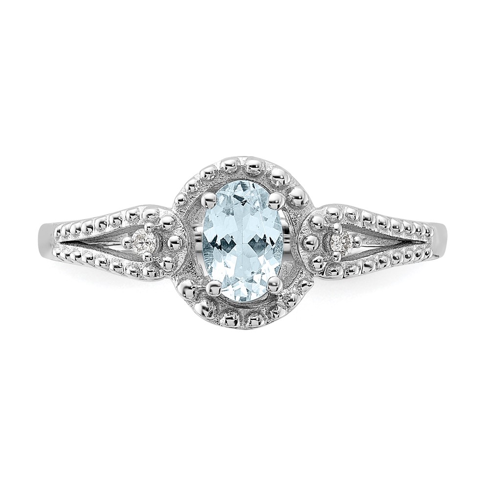 Sterling Silver Rhodium-plated Aquamarine & Diam. Ring (QBR16MAR-10)