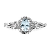 Sterling Silver Rhodium-plated Aquamarine & Diam. Ring view 5