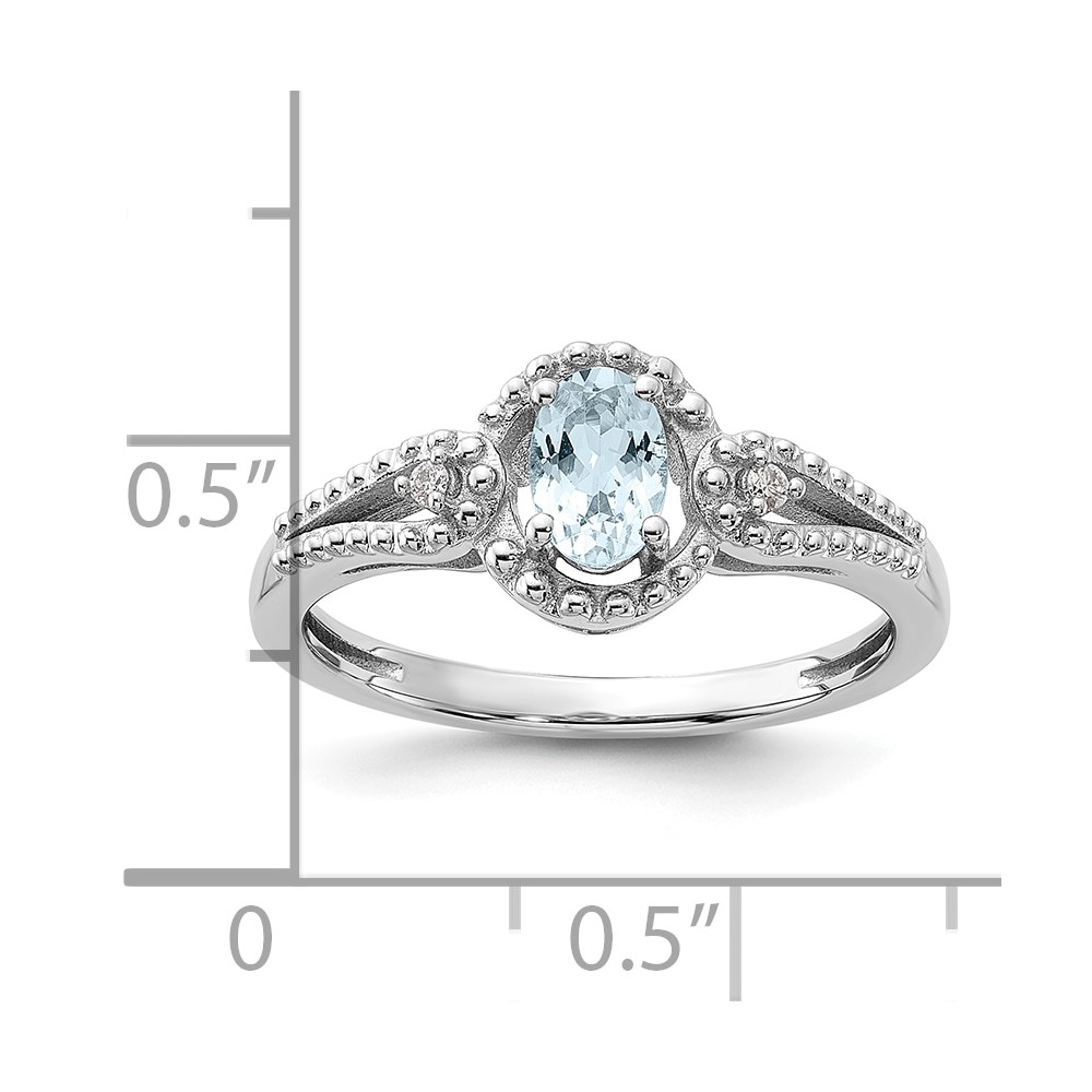 Sterling Silver Rhodium-plated Aquamarine & Diam. Ring (QBR16MAR-10)