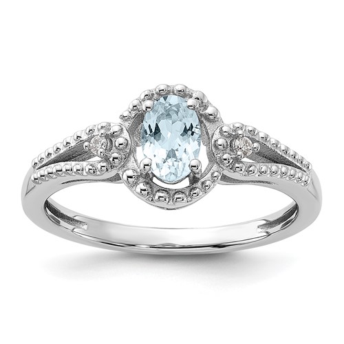 Sterling Silver Rhodium-plated Aquamarine & Diam. Ring