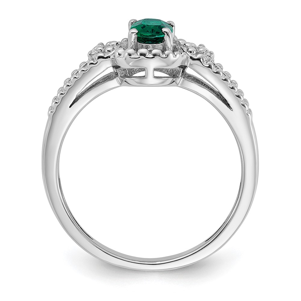 Sterling Silver Rhodium-plated Created Emerald & Diam. Ring (QBR16MAY-7)
