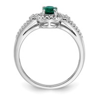 Sterling Silver Rhodium-plated Created Emerald & Diam. Ring view 2