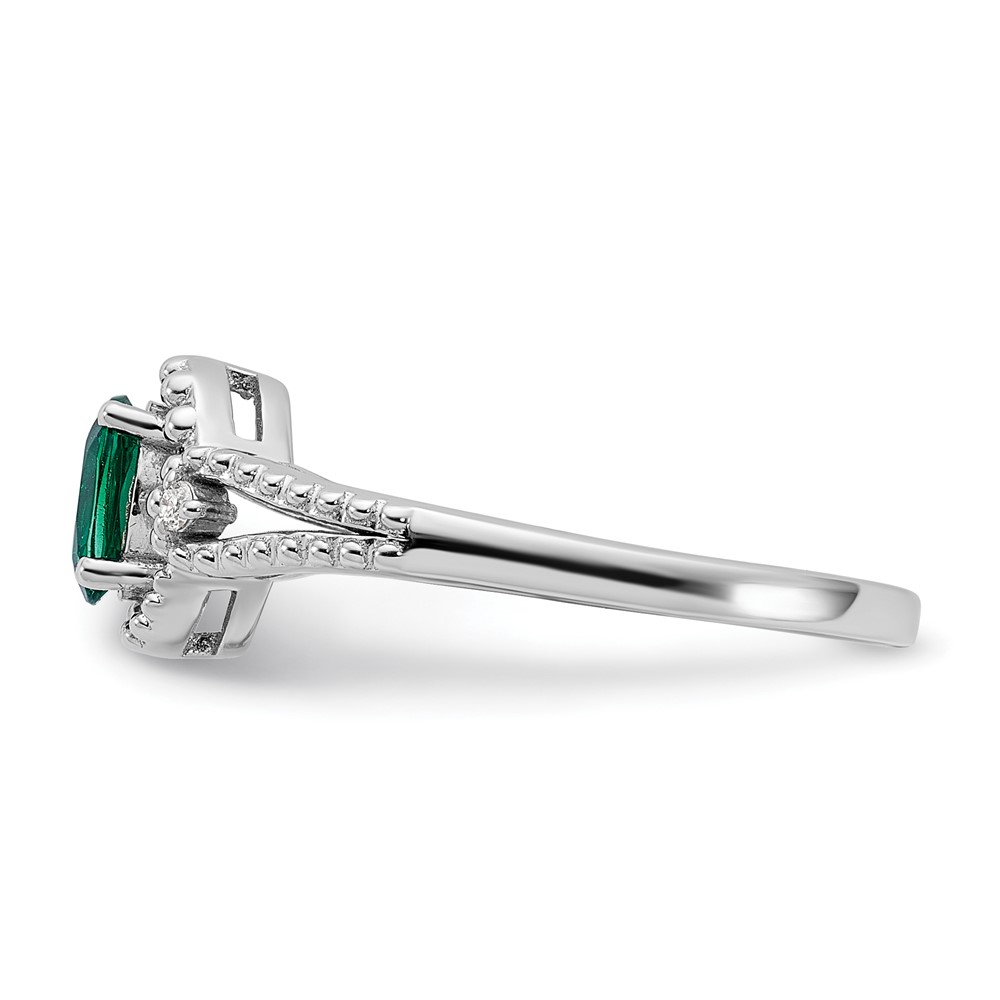 Sterling Silver Rhodium-plated Created Emerald & Diam. Ring (QBR16MAY-7)