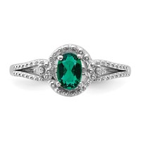 Sterling Silver Rhodium-plated Created Emerald & Diam. Ring view 5