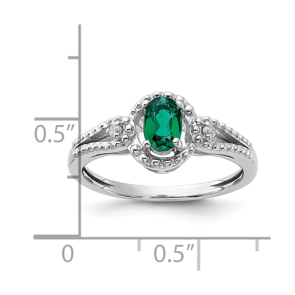 Sterling Silver Rhodium-plated Created Emerald & Diam. Ring (QBR16MAY-7)